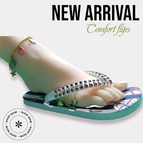 Women's Luxury nautical flip flops, with crystals and rhinestones, all occasions - Picture 9 of 17
